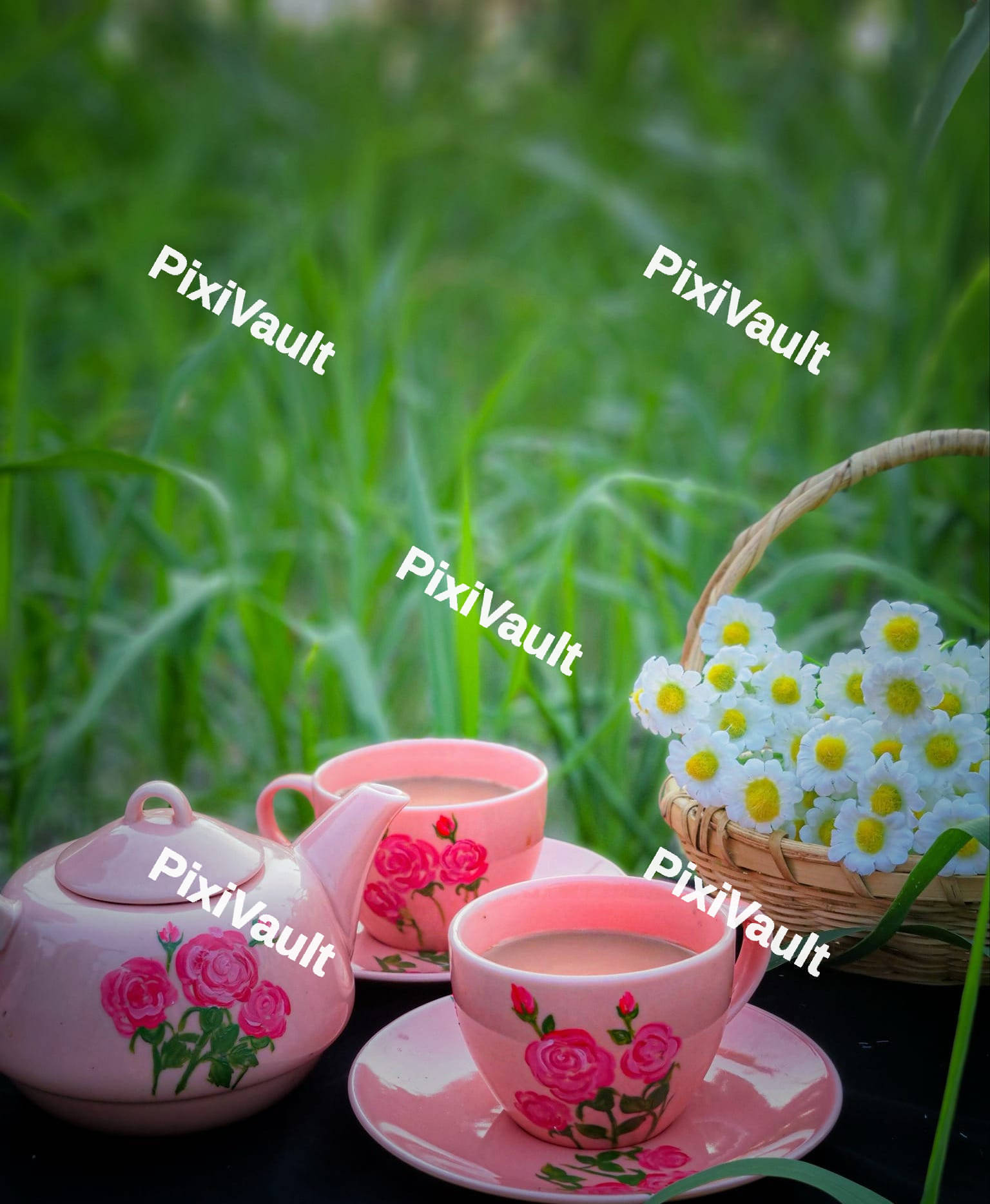Floral pink tea set